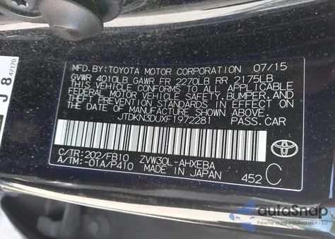 2015 Toyota Prius Three from USA, damaged, VIN JTDKN3DUXF1972281